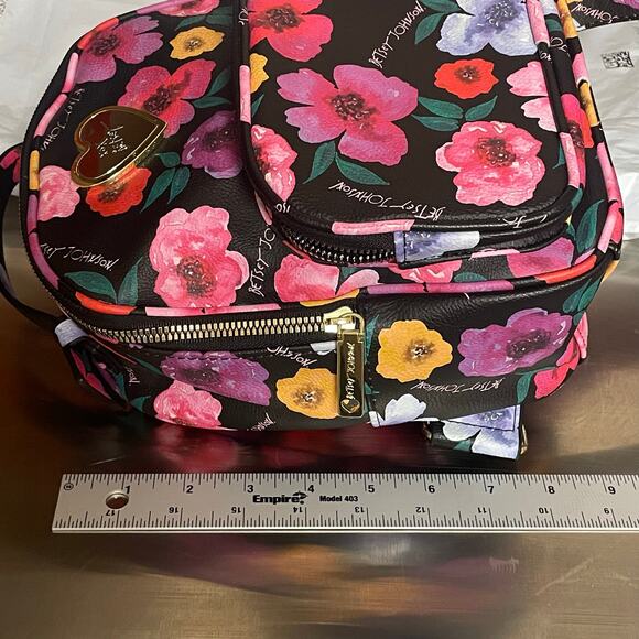 Betsey Johnson black & bright floral mini backpack faux leather adjustable - Picture 5 of 9